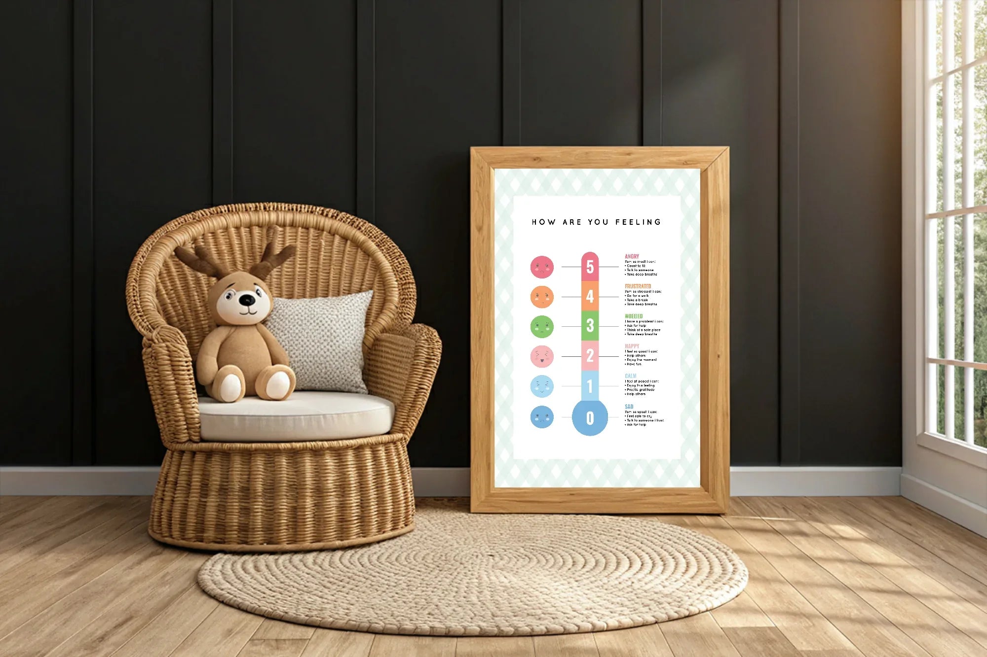 Pastel Plaid Feelings Meter Support Tool Wall Art | Blue, Pink or Mint Green - Larosier Prints