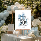 Blue Bow Welcome Anniversary Party Sign - Larosier Prints