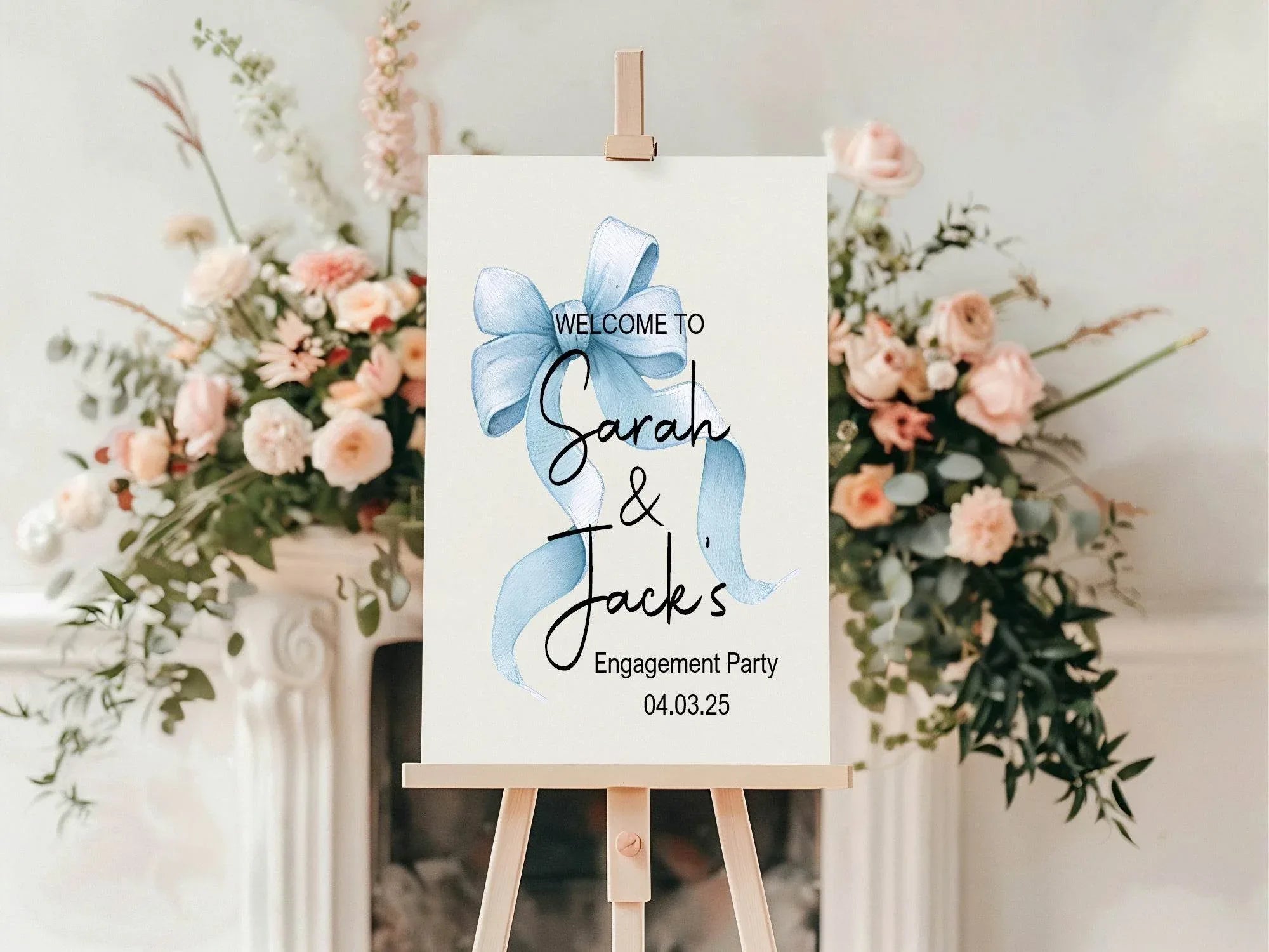 Blue Bow Engagement Welcome Party Sign - Larosier Prints