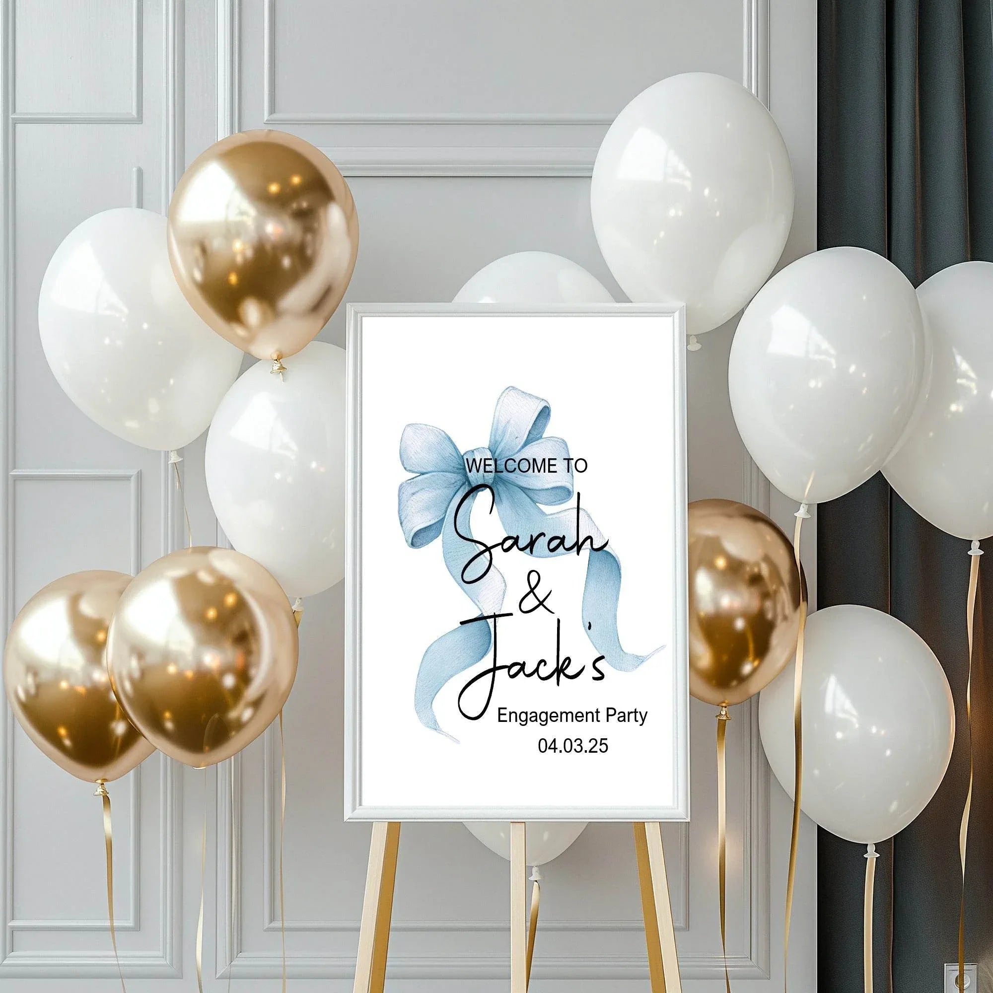 Blue Bow Engagement Welcome Party Sign - Larosier Prints