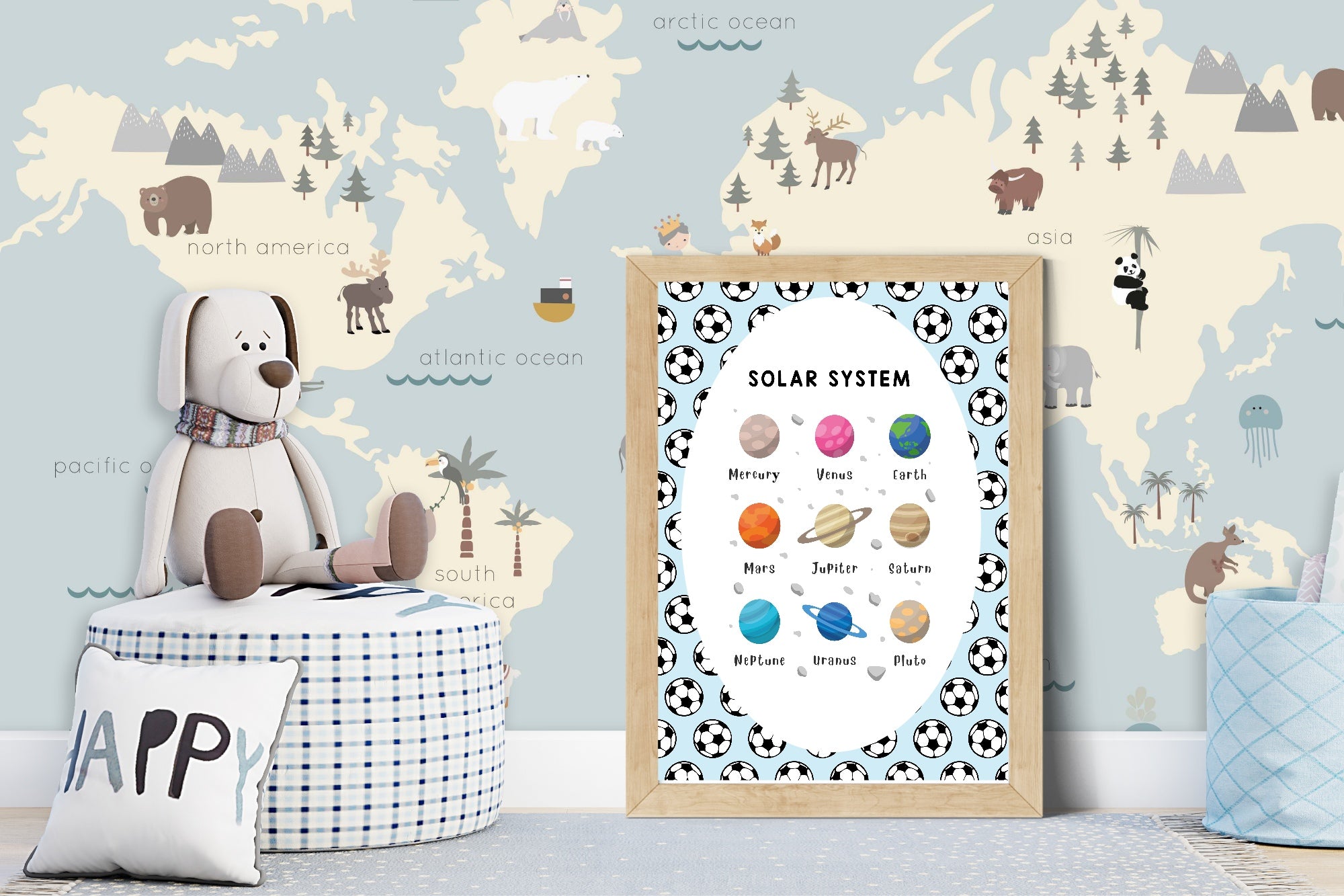 Blue Football Solar System Poster | Educational Wall Art