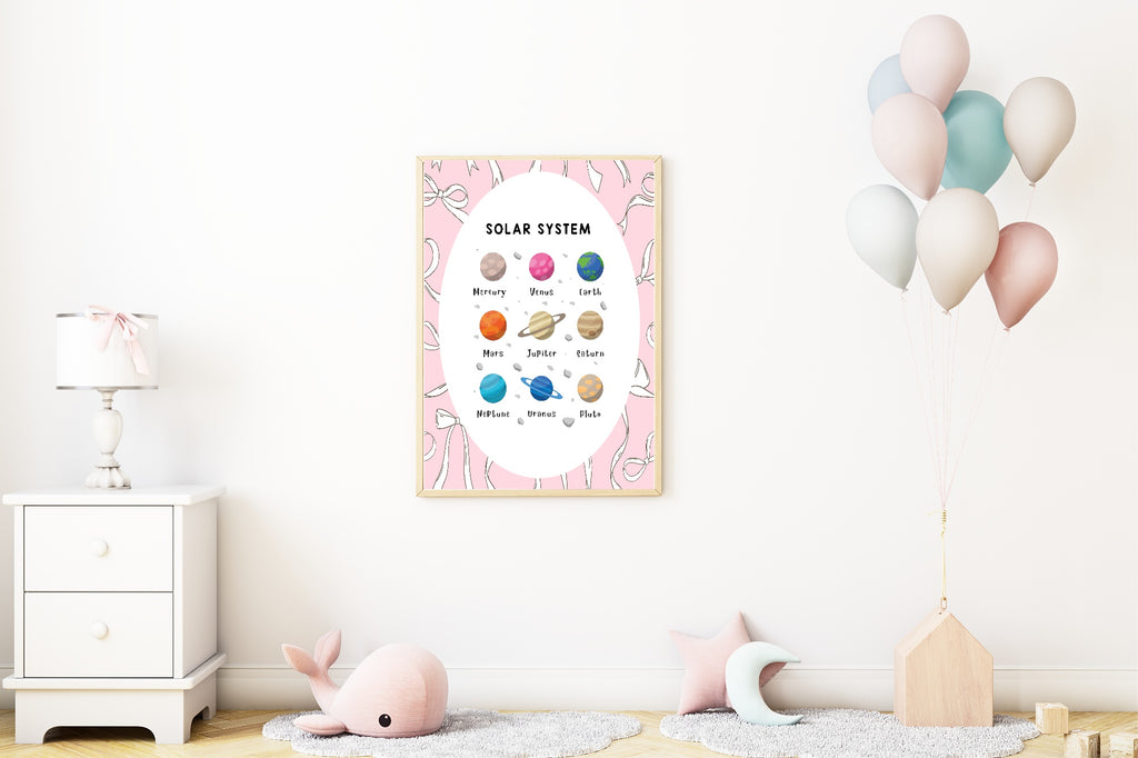 Pink Bow Solar System Poster | Educational Wall Art
