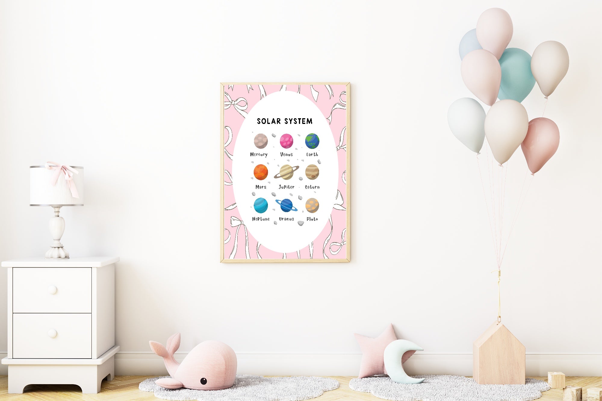 Pink Bow Solar System Poster | Educational Wall Art