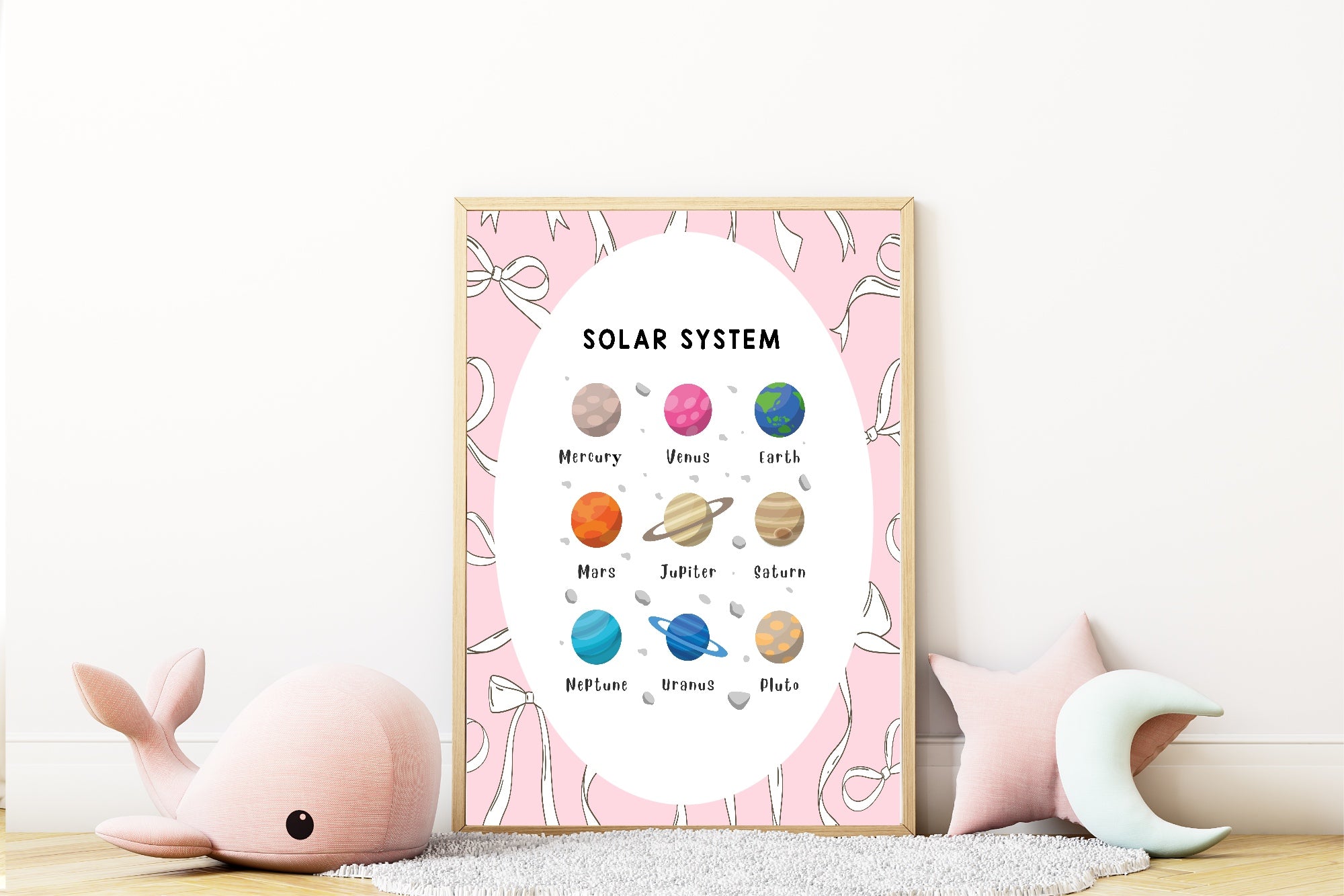 Pink Bow Solar System Poster | Educational Wall Art