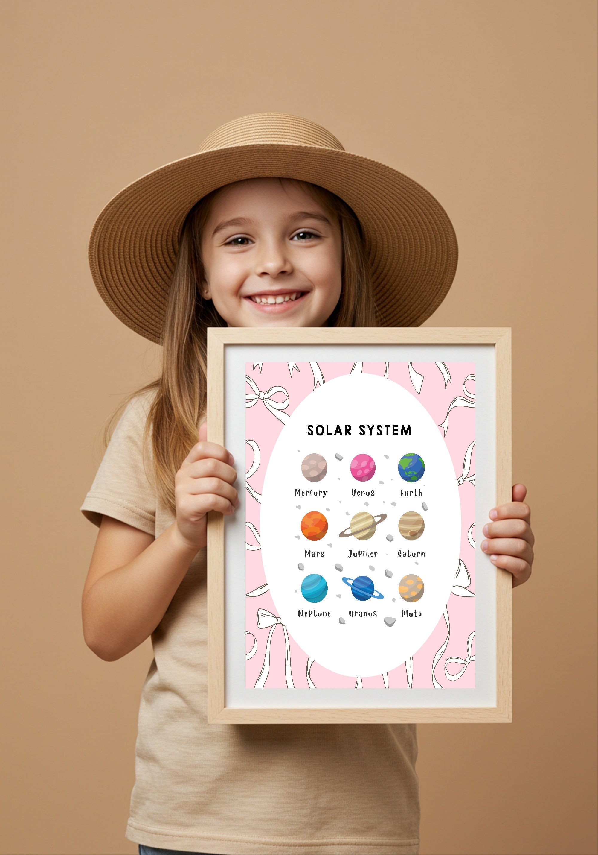 Pink Bow Solar System Poster | Educational Wall Art