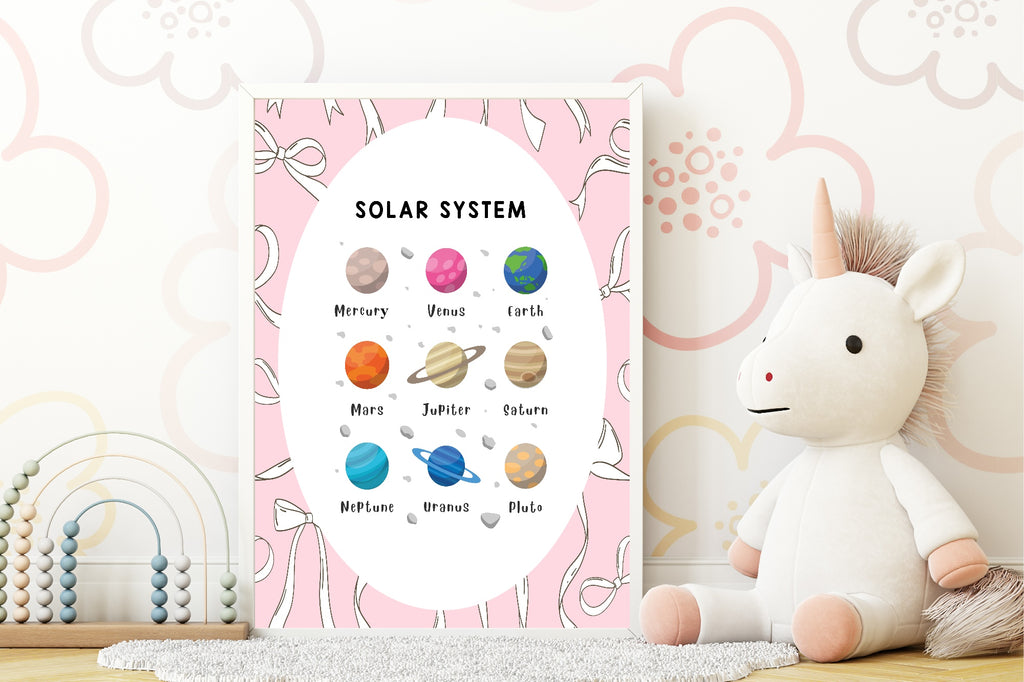 Pink Bow Solar System Poster | Educational Wall Art