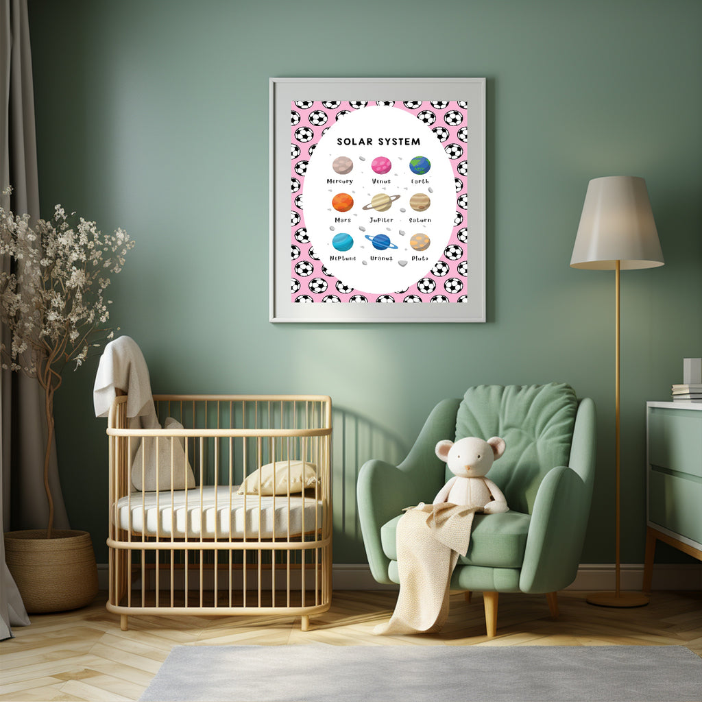 Pink Football Solar System Poster | Educational Wall Art