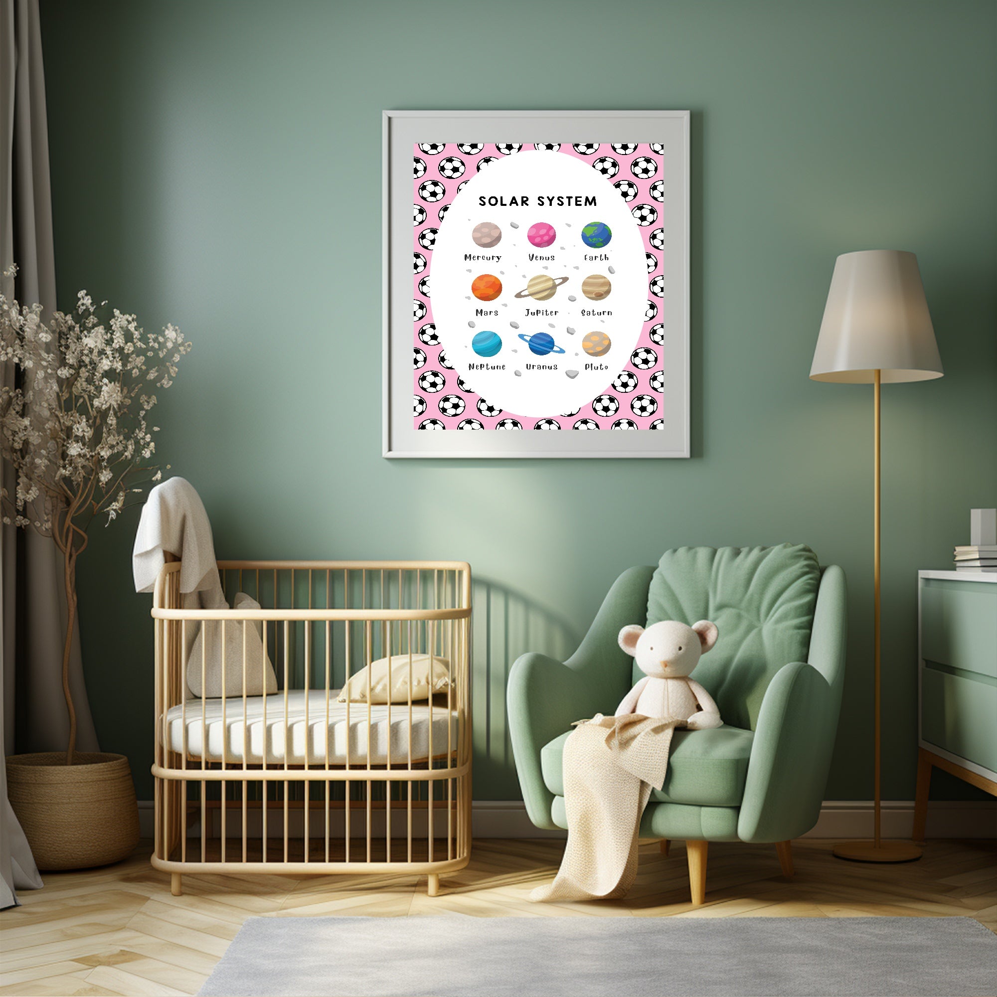 Pink Football Solar System Poster | Educational Wall Art