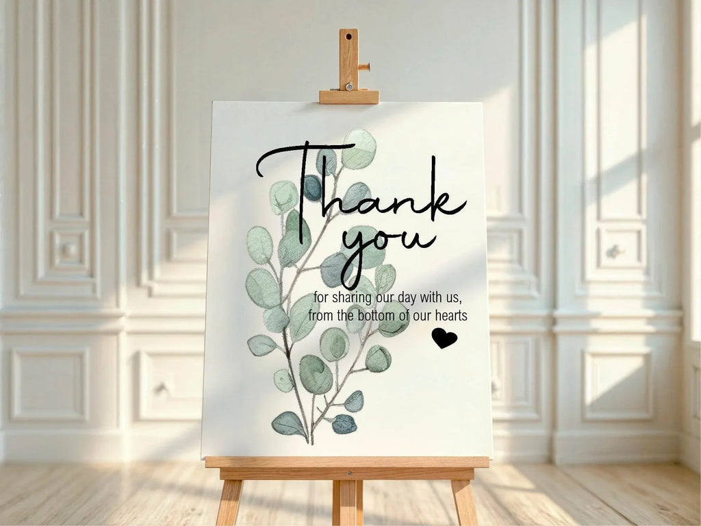 Eucalyptus Thank You Wedding Party Sign - Larosier Prints