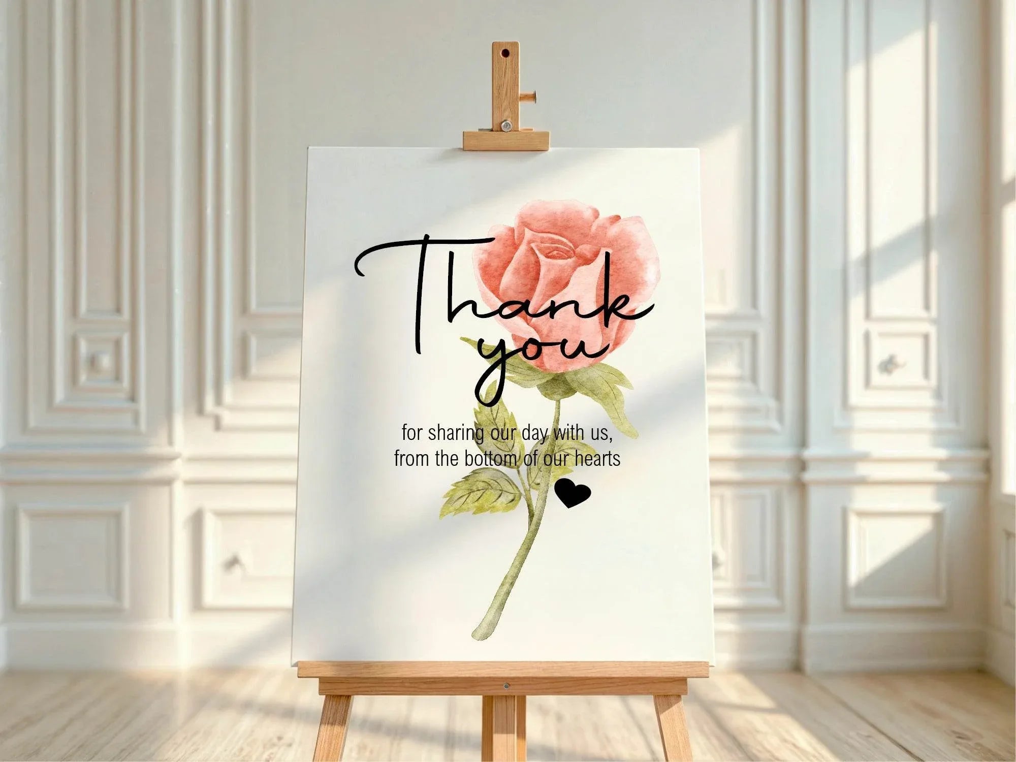 Pink Rose Thank You Wedding Party Sign - Larosier Prints