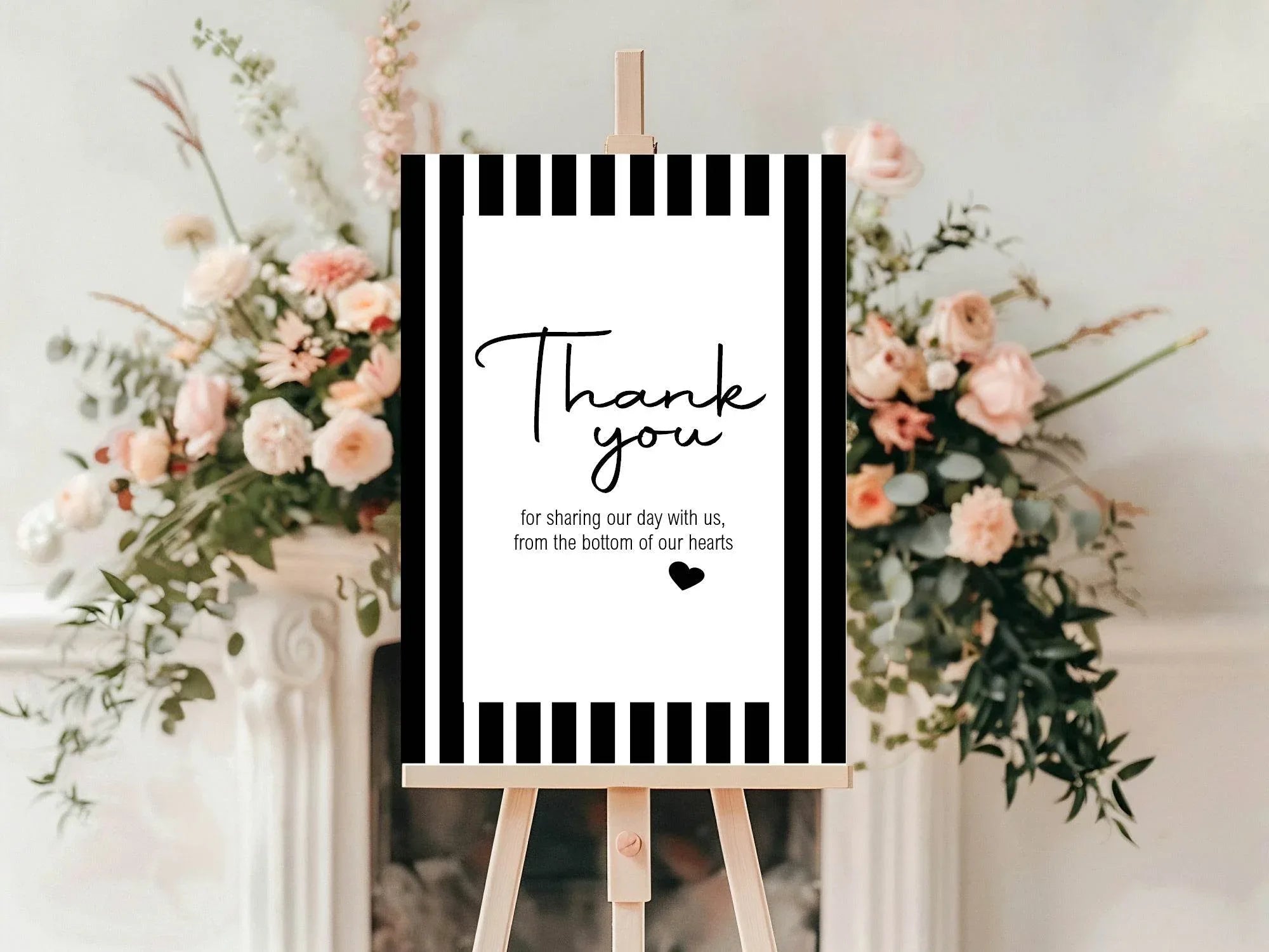 Black & White Stripe Thank You Wedding Party Sign - Larosier Prints