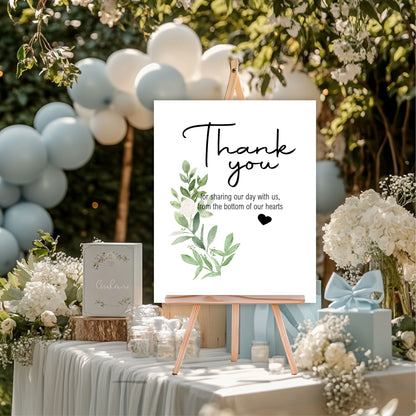 Green & White Rose Thank You Wedding Sign