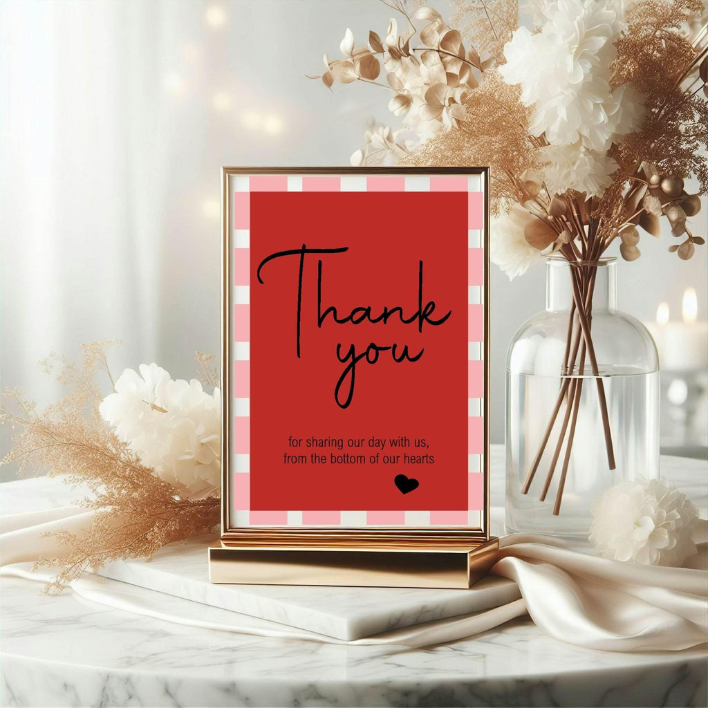 Red & Pink Thank You Wedding Party Sign - Larosier Prints