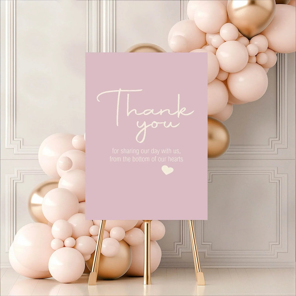 Dusky Pink Thank You Wedding Party Sign - Larosier Prints