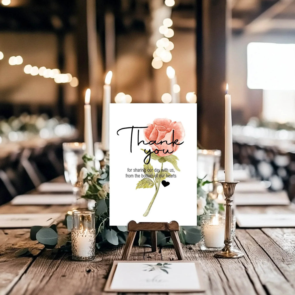 Pink Rose Thank You Wedding Party Sign - Larosier Prints