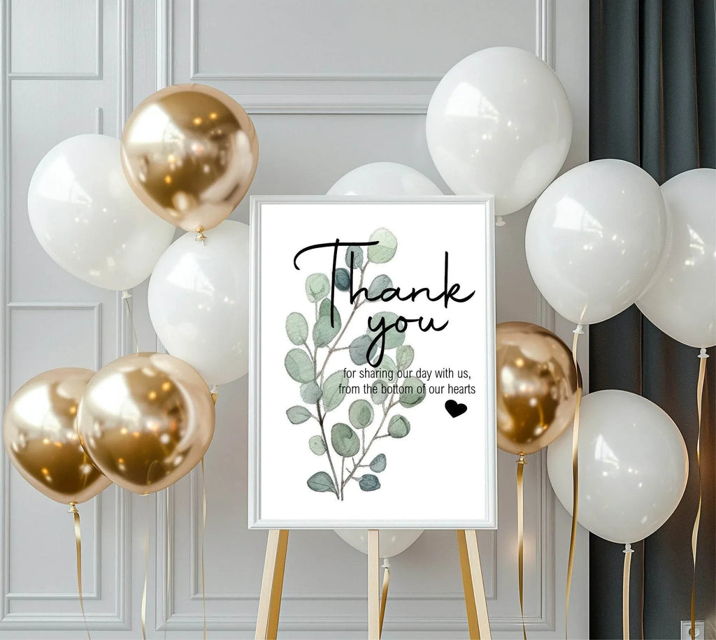 Eucalyptus Thank You Wedding Party Sign - Larosier Prints