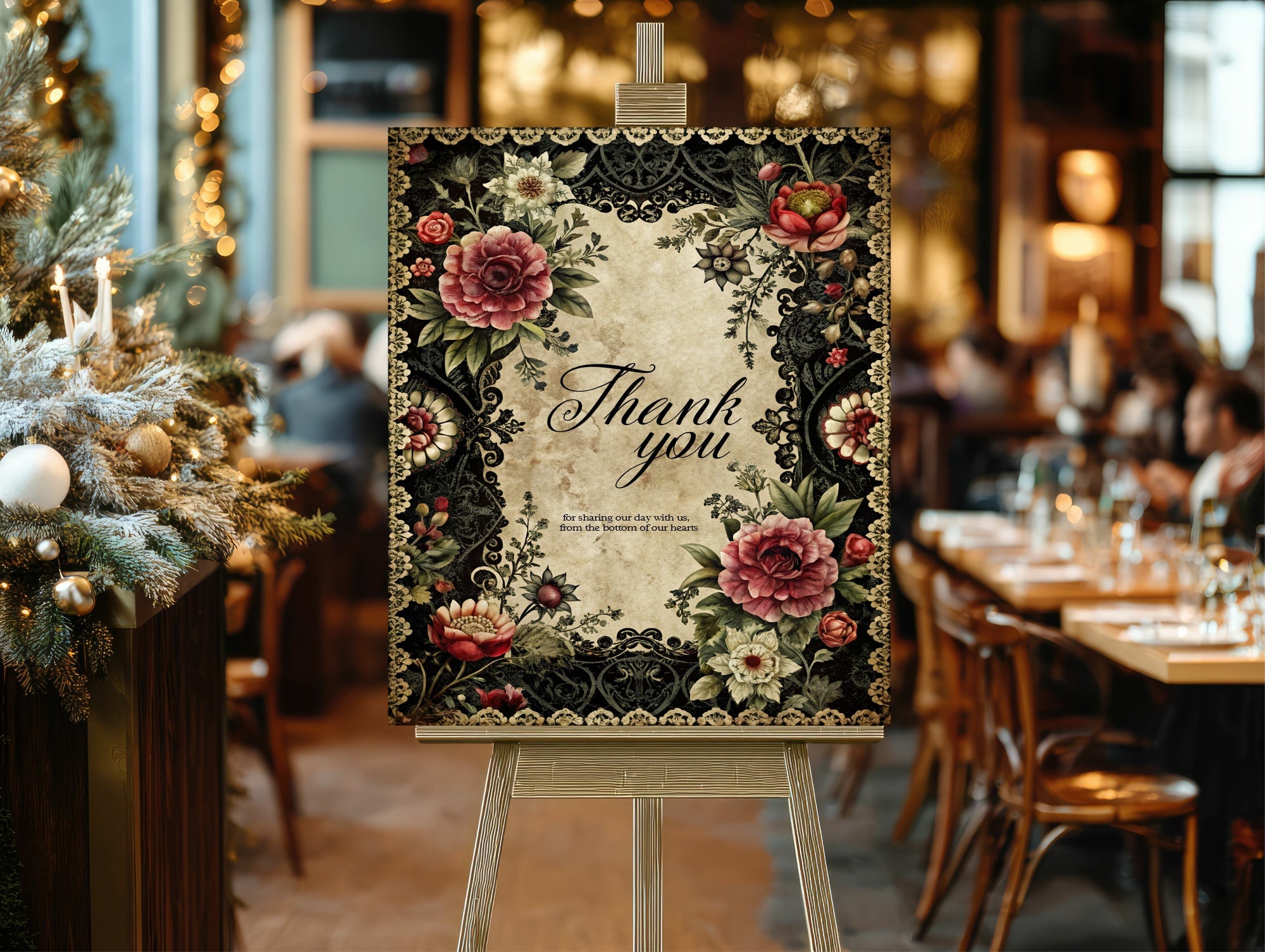 Gothic Floral Wedding Thank You Sign