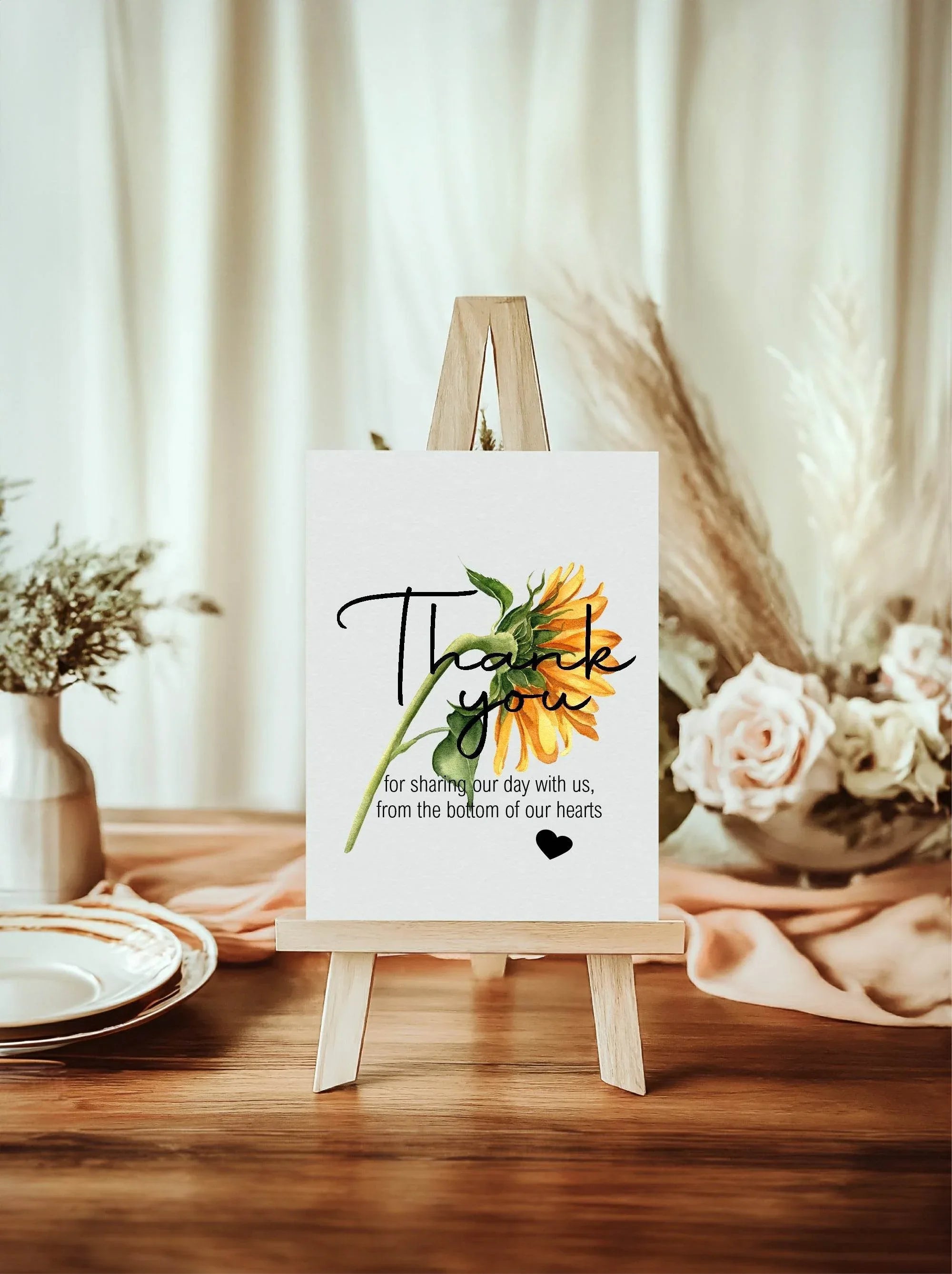 Sunflower Thank You Wedding Party Sign - Larosier Prints