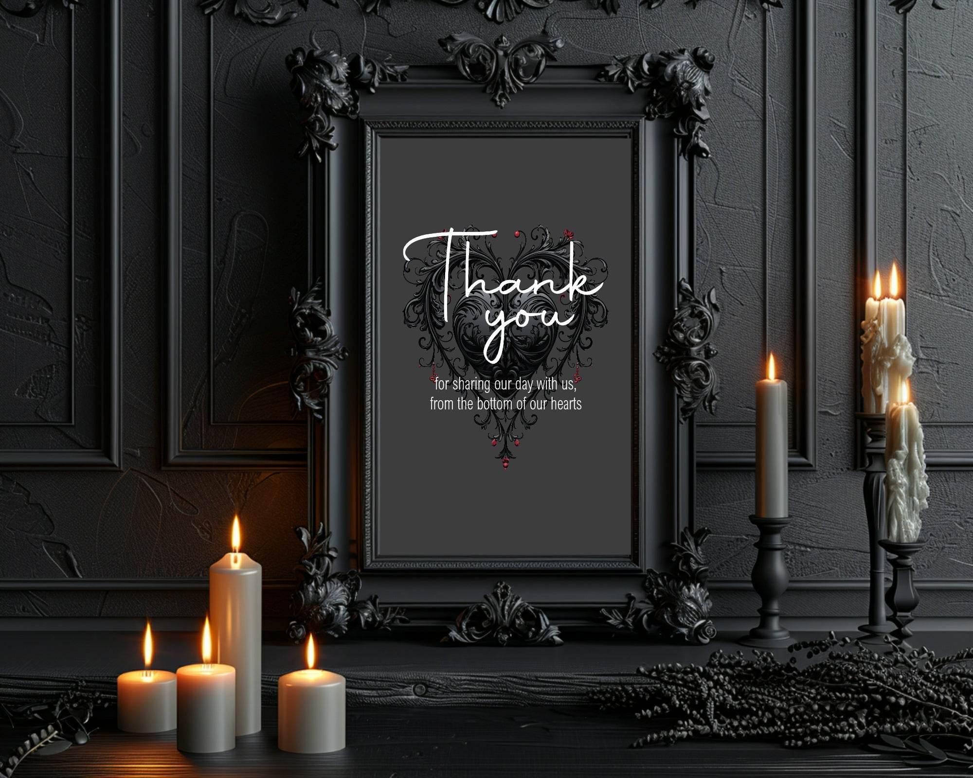 Gothic Thank You Wedding Party Sign - Larosier Prints