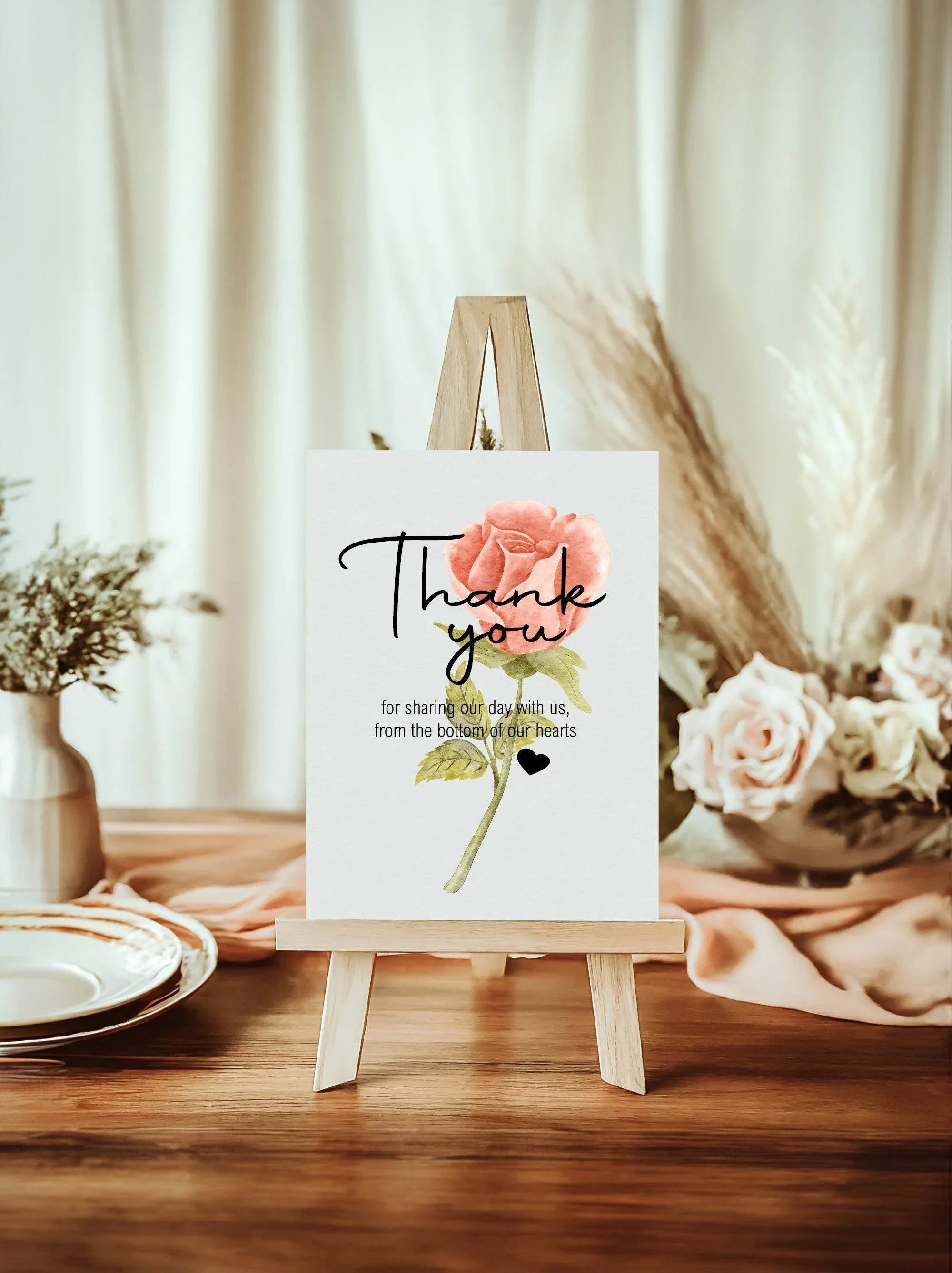 Pink Rose Thank You Wedding Party Sign - Larosier Prints