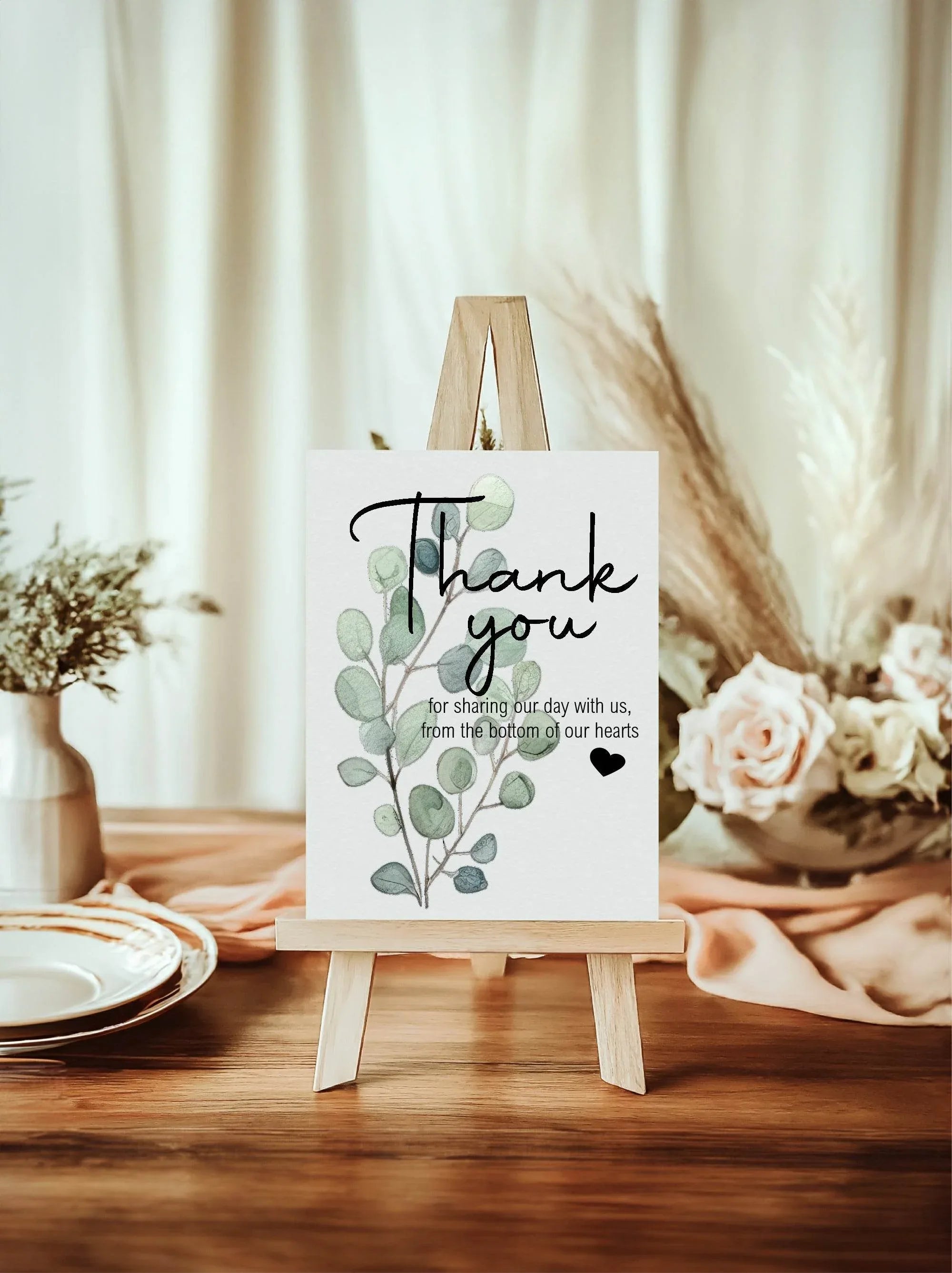 Eucalyptus Thank You Wedding Party Sign - Larosier Prints