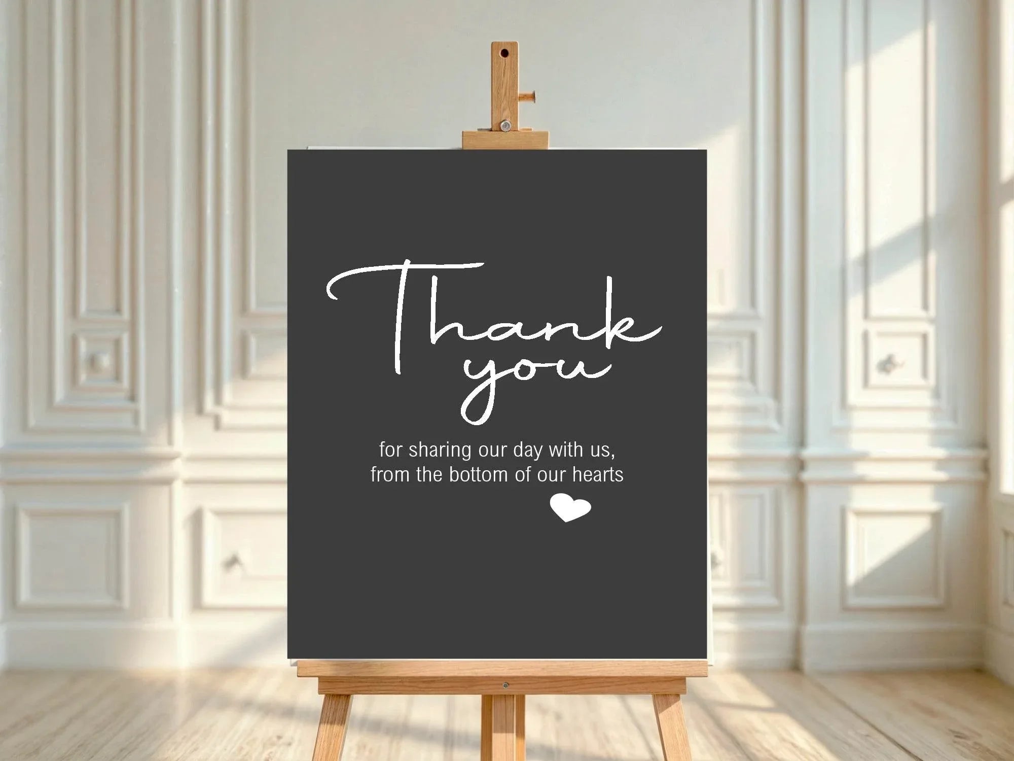 Minimalist Noir Thank You Wedding Party Sign - Larosier Prints
