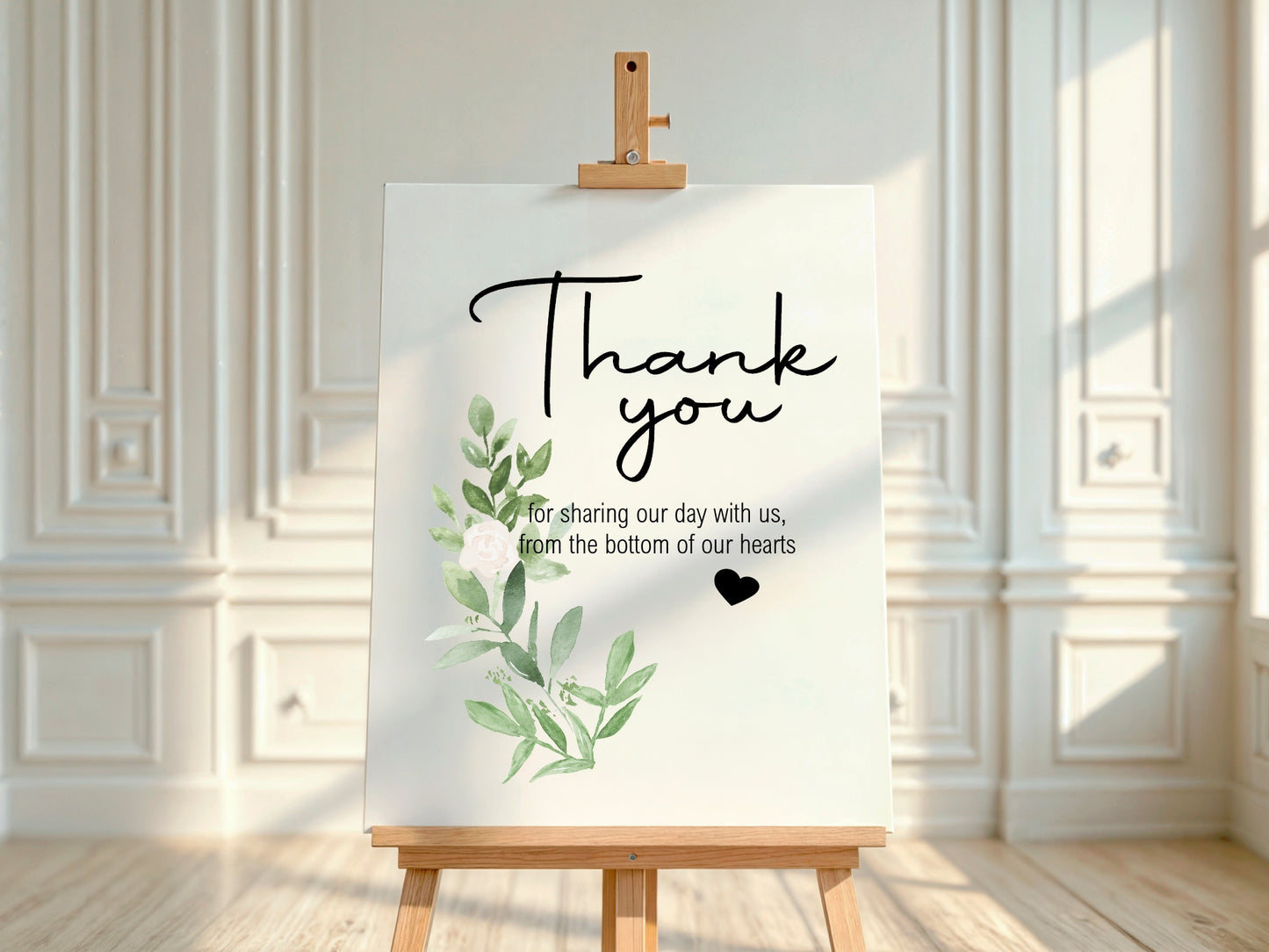 Green & White Rose Thank You Wedding Sign