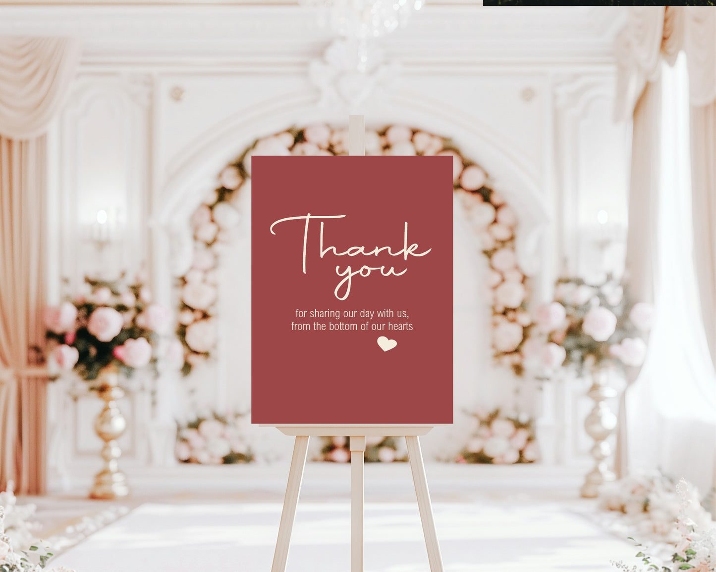 Rosewood Thank You Wedding Party Sign