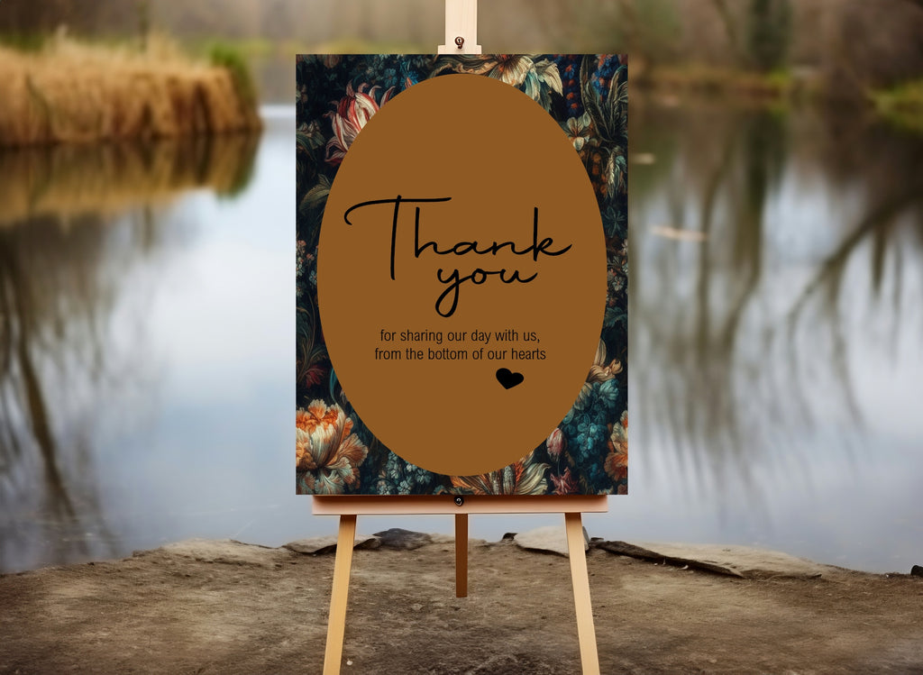 Moody Floral Wedding Thank You Sign