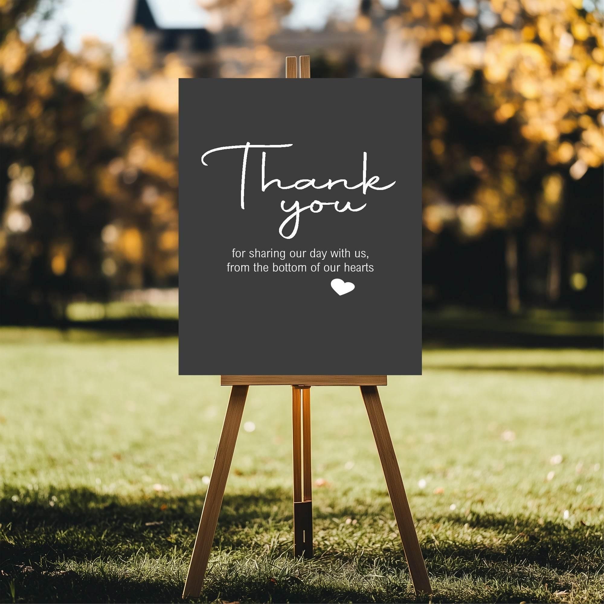 Minimalist Noir Thank You Wedding Party Sign - Larosier Prints