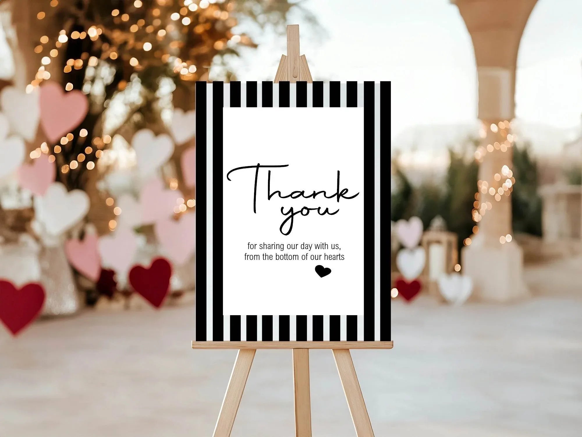 Black & White Stripe Thank You Wedding Party Sign - Larosier Prints