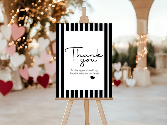 Black & White Stripe Thank You Wedding Party Sign