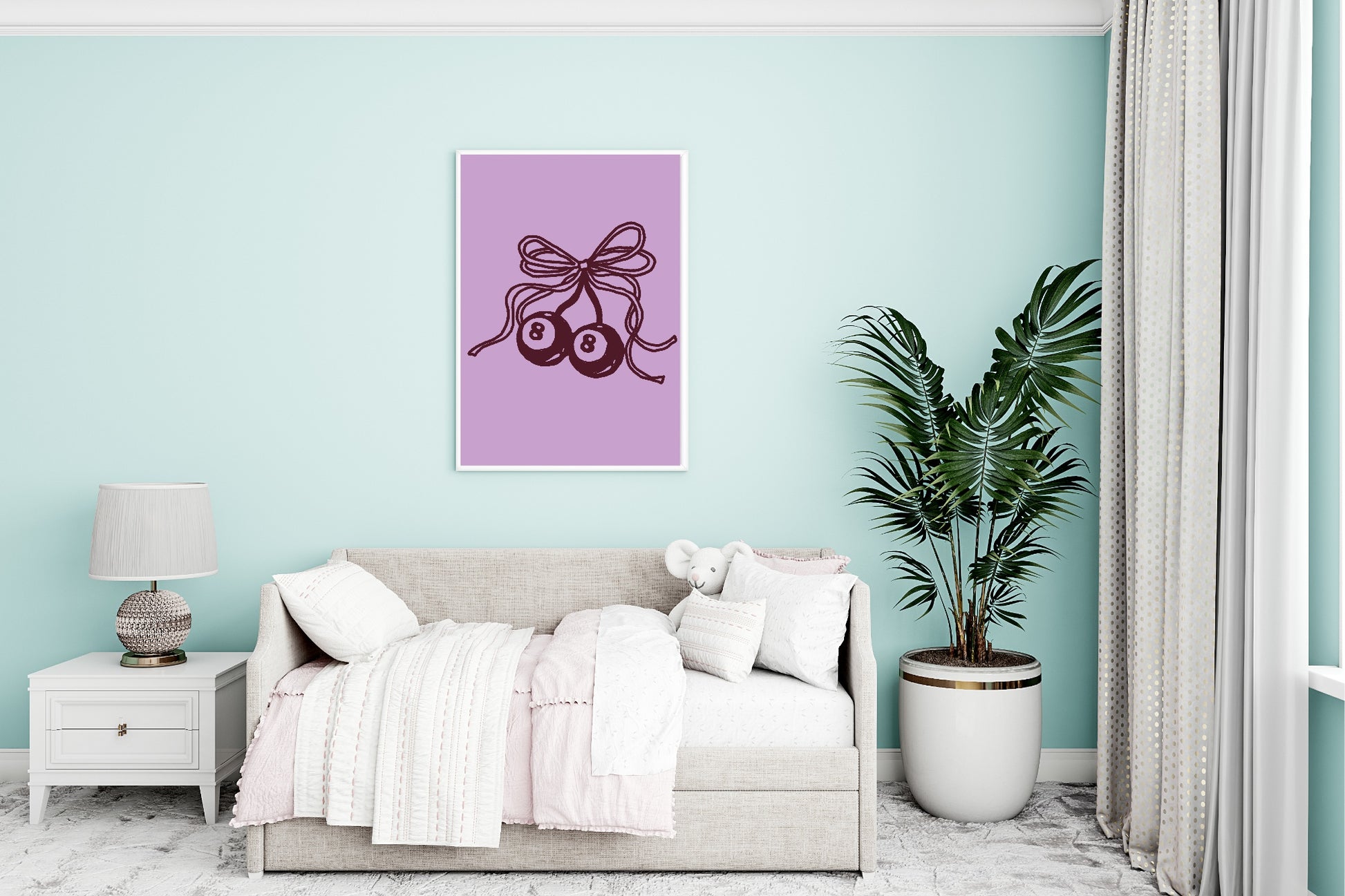 Purple 8 Ball Bow Print | Coquette Wall Art