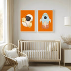 Astronaut Print | Orange | Kids Wall Art - Larosier Prints