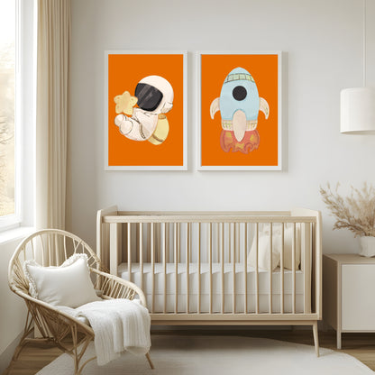 Astronaut Print | Orange | Kids Wall Art