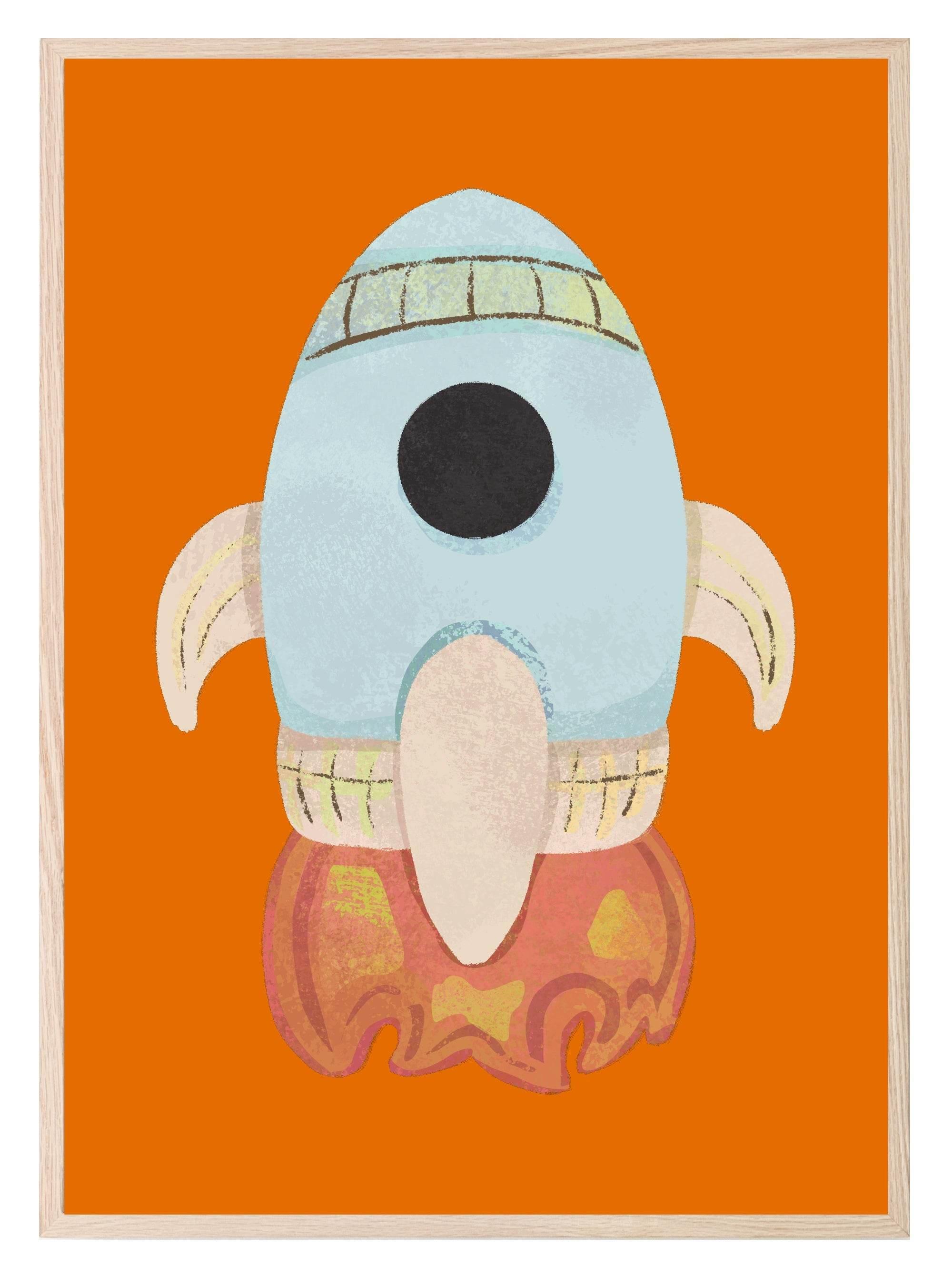 Rocket Print | Orange | Kids Wall Art - Larosier Prints