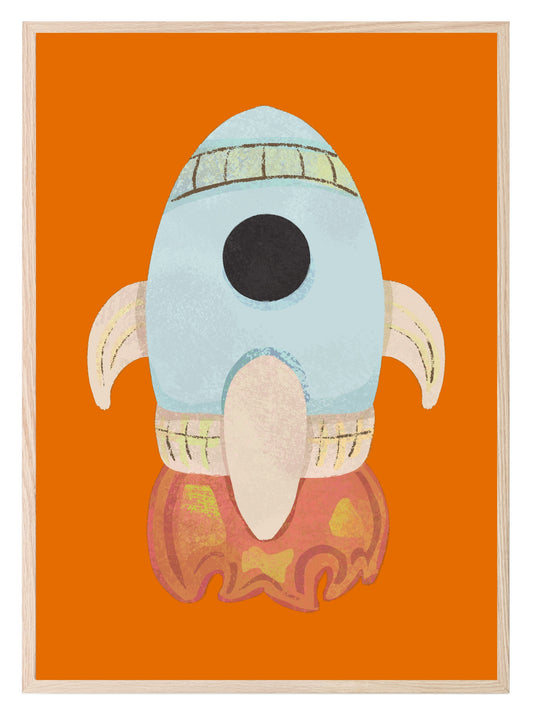 Rocket Print | Orange | Kids Wall Art