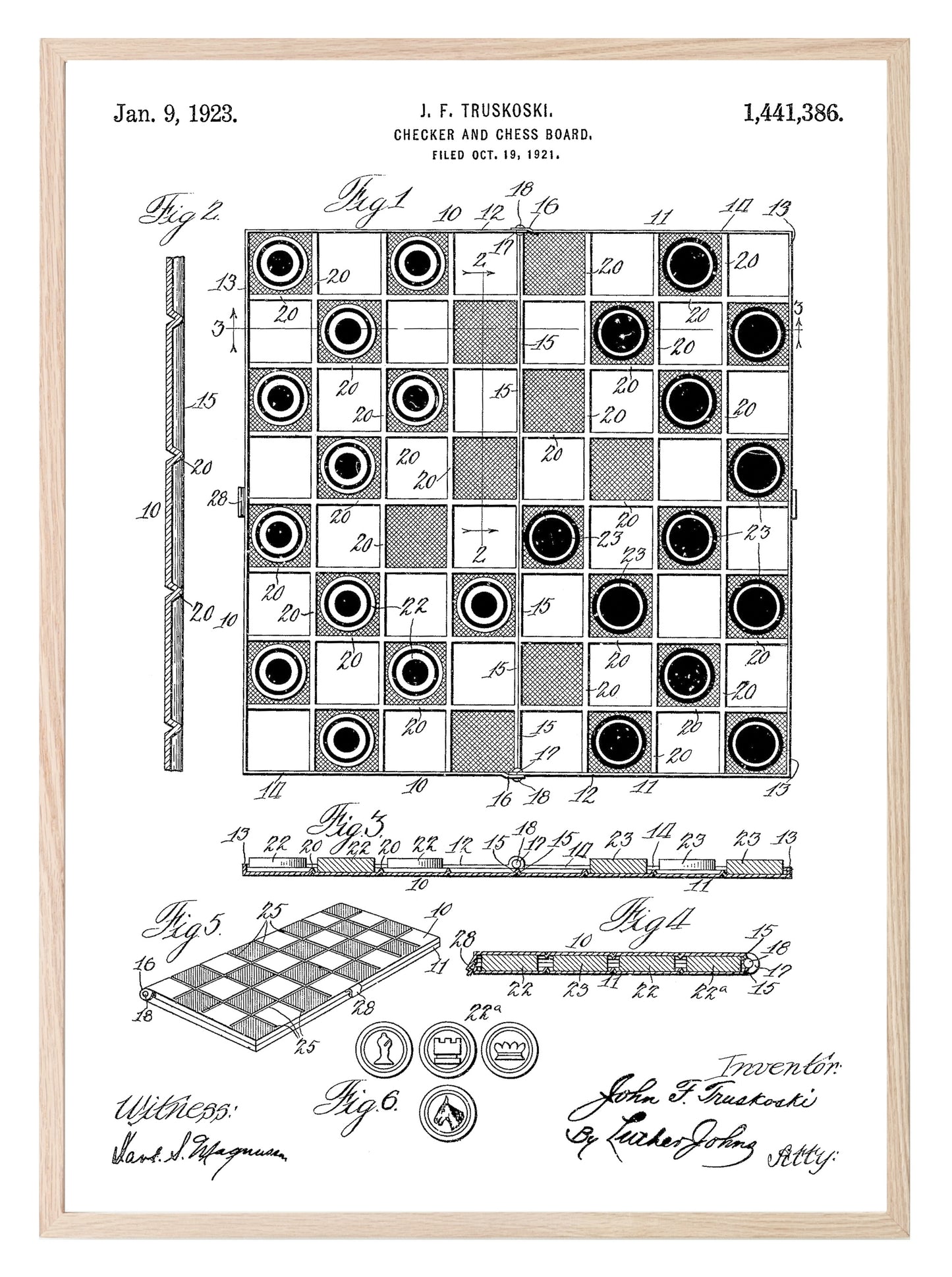 Checker & Chess Board Patent Print | Monochrome | Hobbies Wall Art