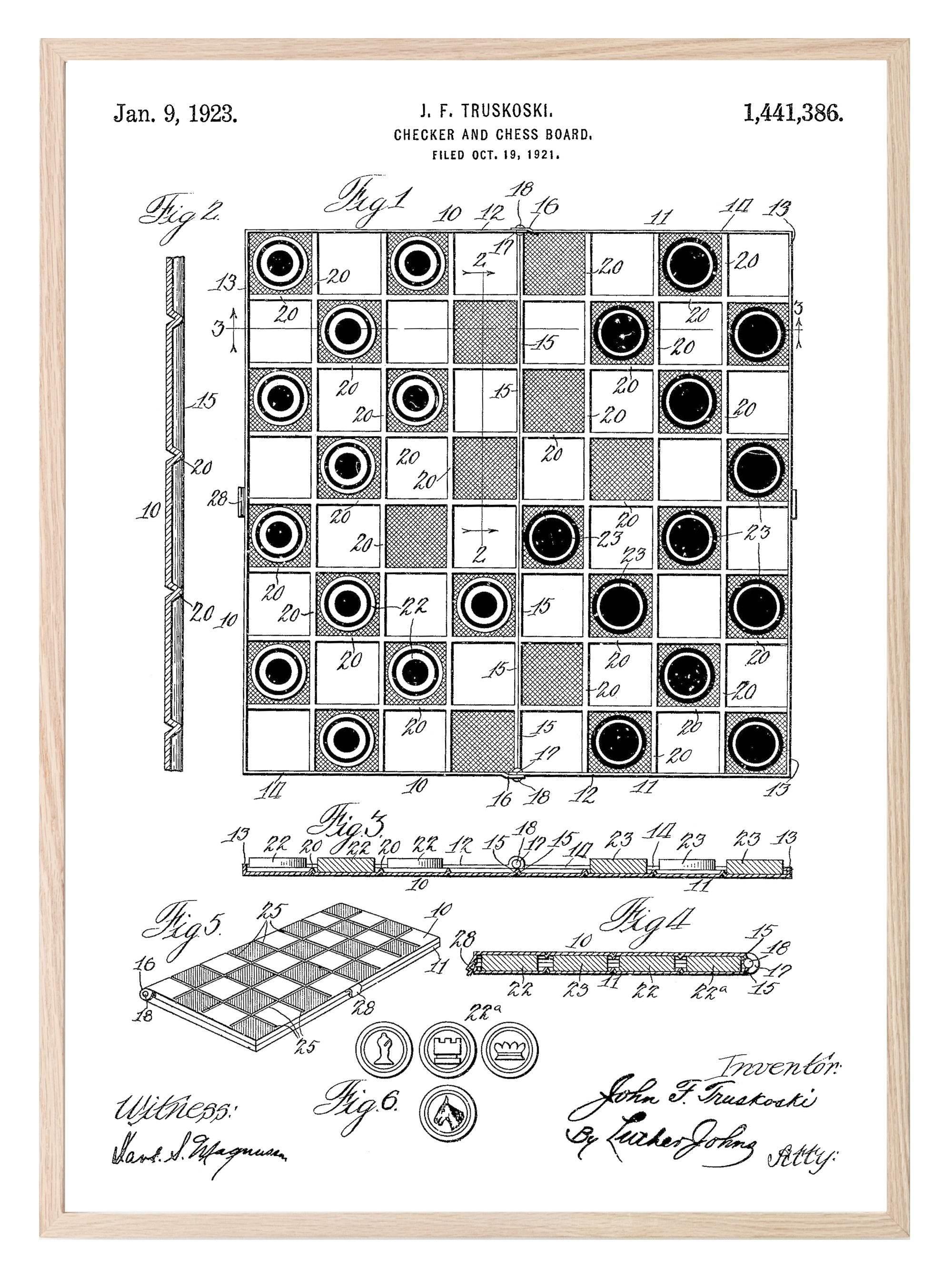 Checker & Chess Board Patent Print | Monochrome | Hobbies Wall Art - Larosier Prints