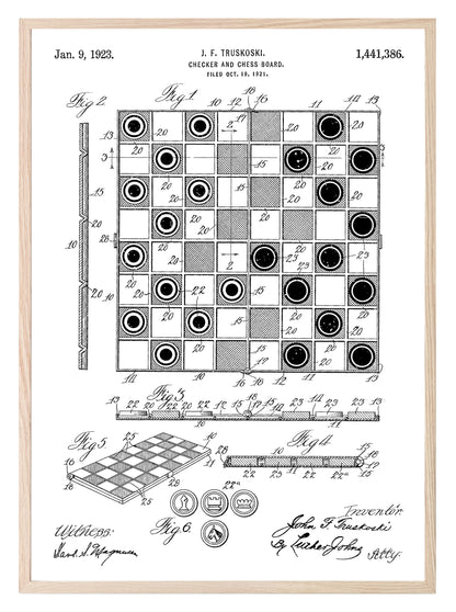 Checker & Chess Board Patent Print | Monochrome | Hobbies Wall Art