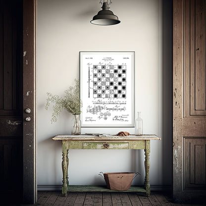 Checker & Chess Board Patent Print | Monochrome | Hobbies Wall Art