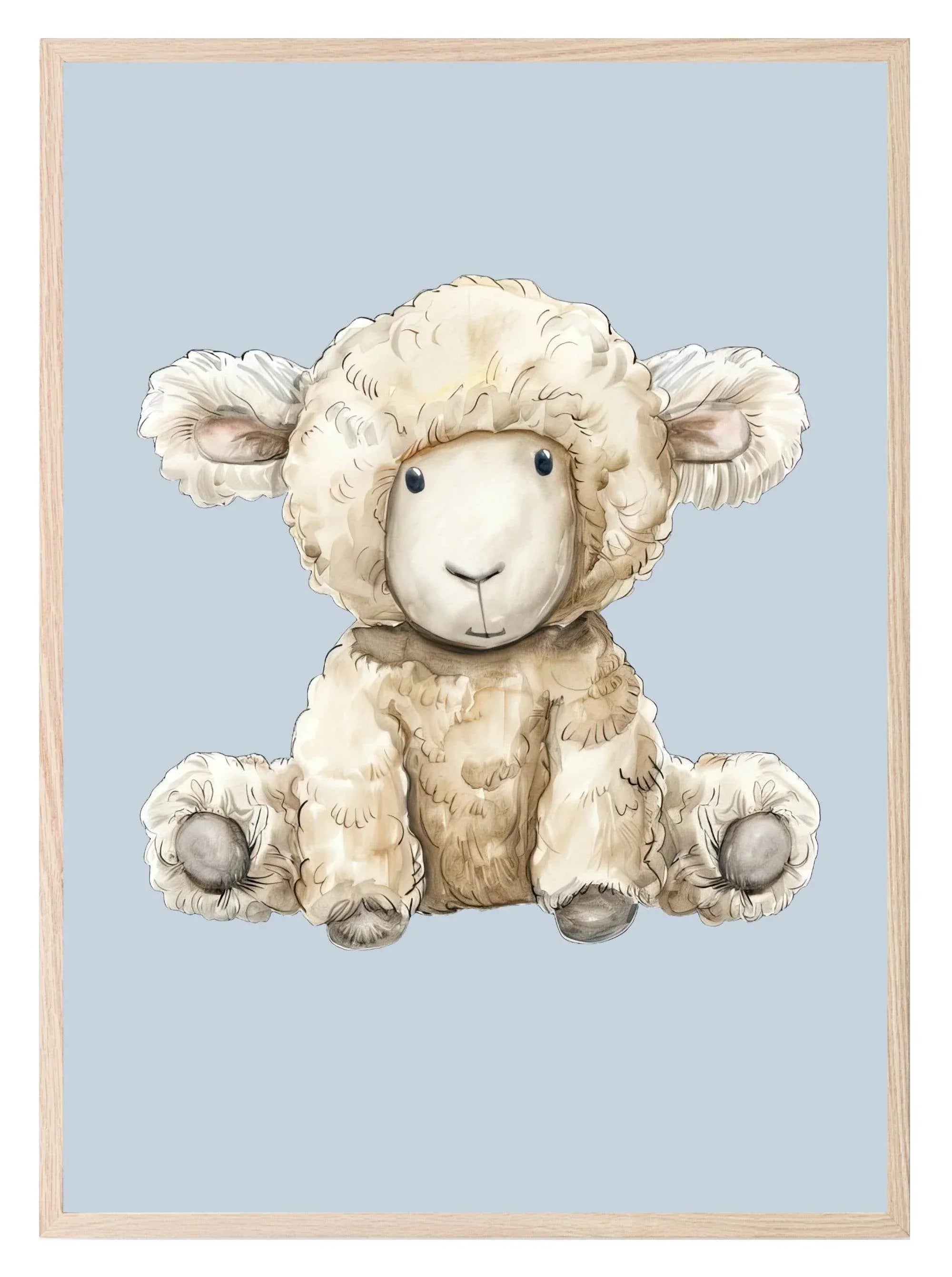 Teddy Lamb Print | Blue | Kids Wall Art - Larosier Prints