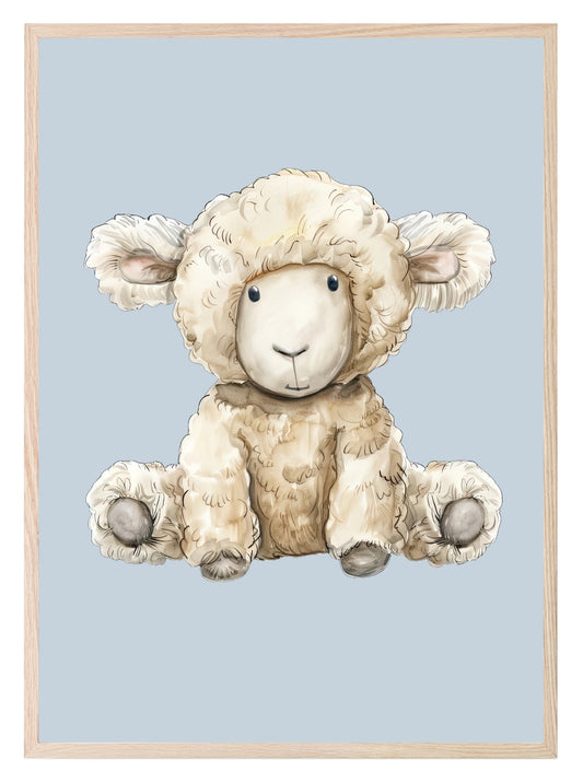 Teddy Lamb Print | Blue | Kids Wall Art