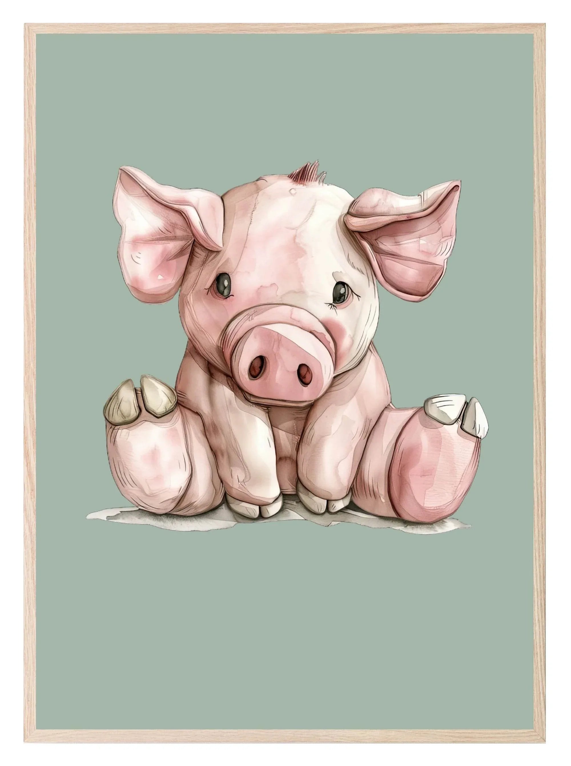 Teddy Piglet Print | Green | Kids Wall Art - Larosier Prints