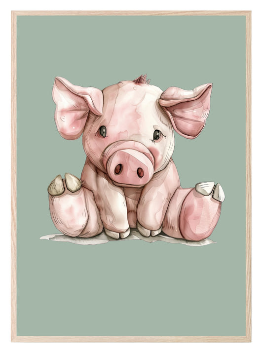 Teddy Piglet Print | Green | Kids Wall Art