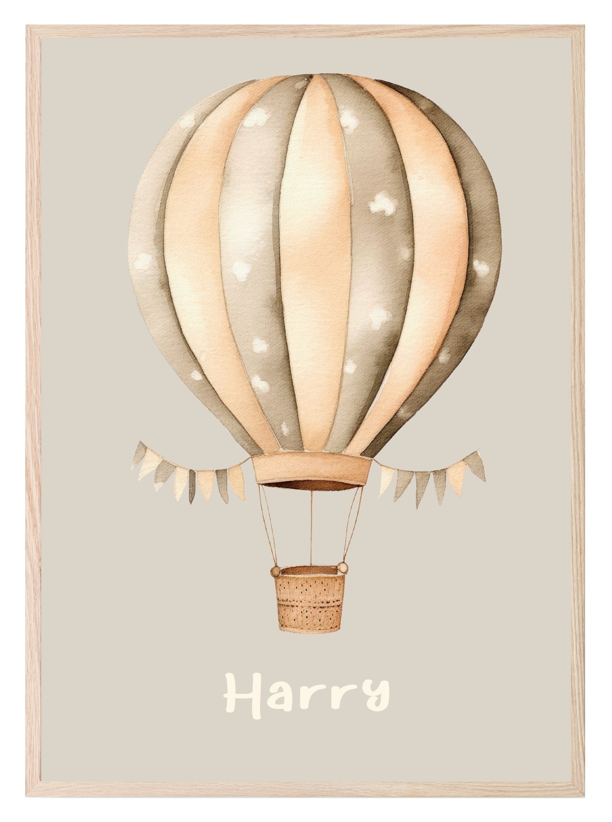 Hot Air Balloon Print | Beige | Personalised | Kids Wall Art