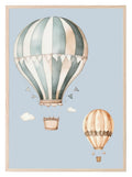 Hot Air Balloons Print | Blue | Kids Wall Art - Larosier Prints