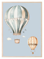 Hot Air Balloons Print | Blue | Kids Wall Art - Larosier Prints