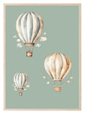 Hot Air Balloons Print | Green | Kids Wall Art - Larosier Prints