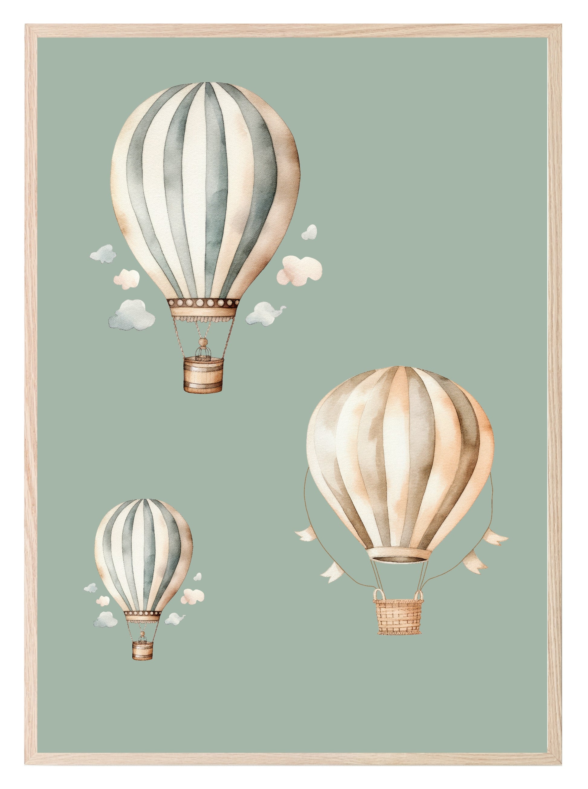 Hot Air Balloons Print | Green | Kids Wall Art